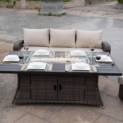 5-Piece Outdoor Wicker Sofa Set with Aluminum Firepit Table
