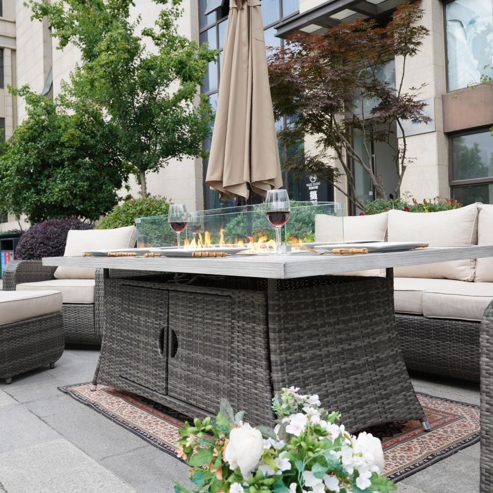 5-Piece Outdoor Wicker Sofa Set with Aluminum Firepit Table