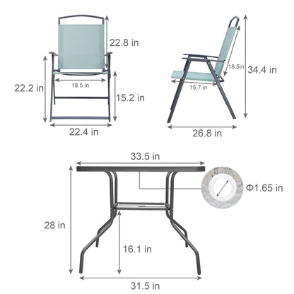 Outdoor 5-piece Patio Dining Set Folding Chairs and Glass Table with Umbrella Hole - See the specifications