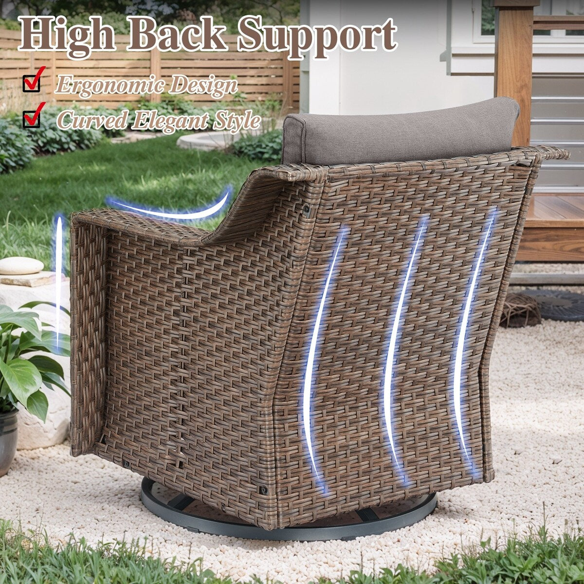 5 Piece Patio Glider Chair with Sofa Ottomans - Brown