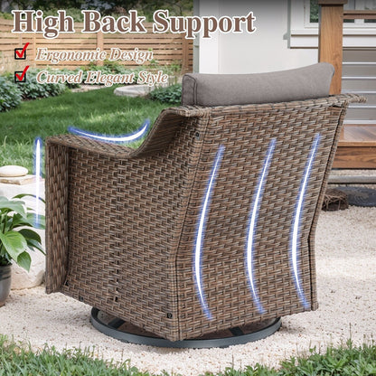 5 Piece Patio Glider Chair with Sofa Ottomans - Brown