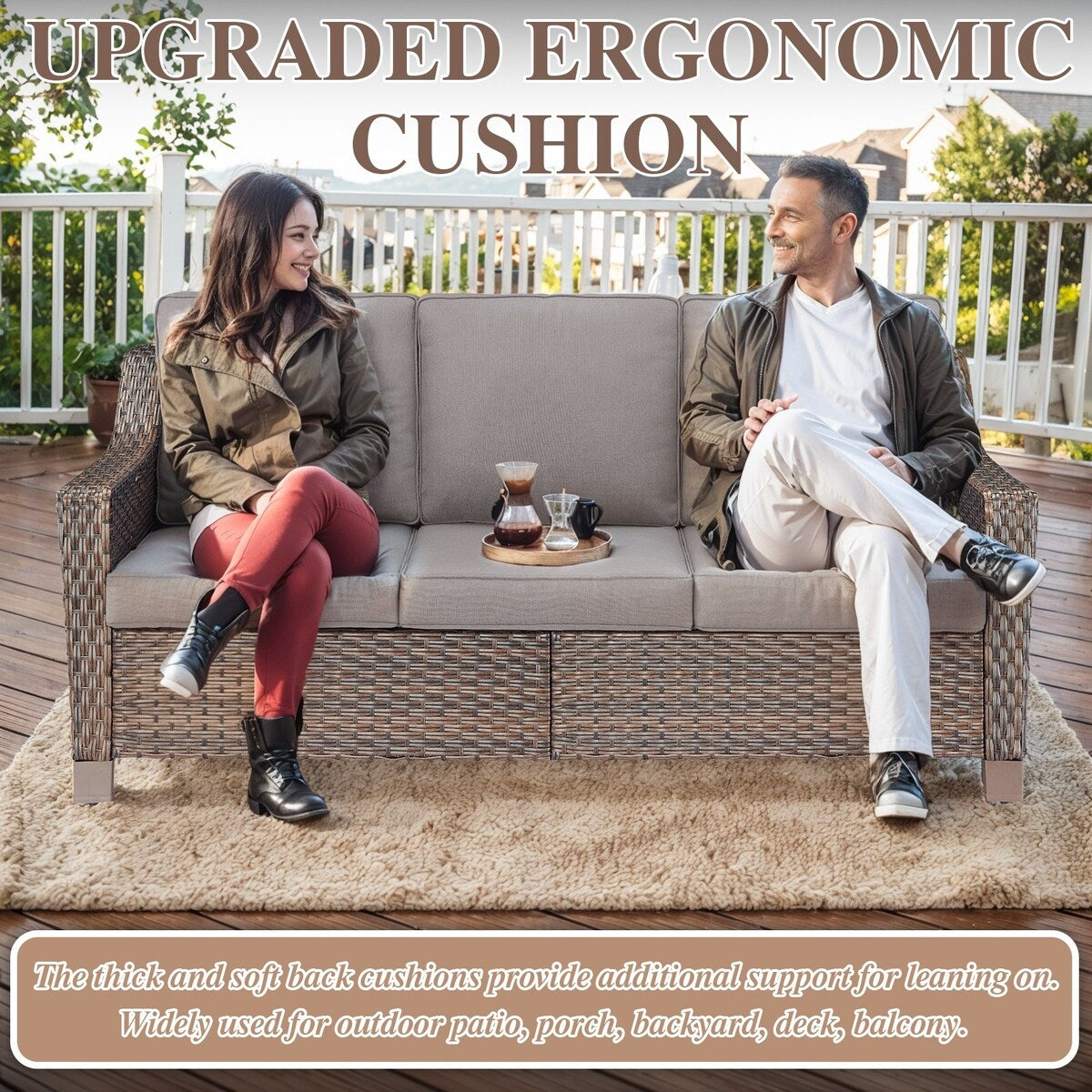 5 Piece Patio Glider Chair with Sofa Ottomans - Brown