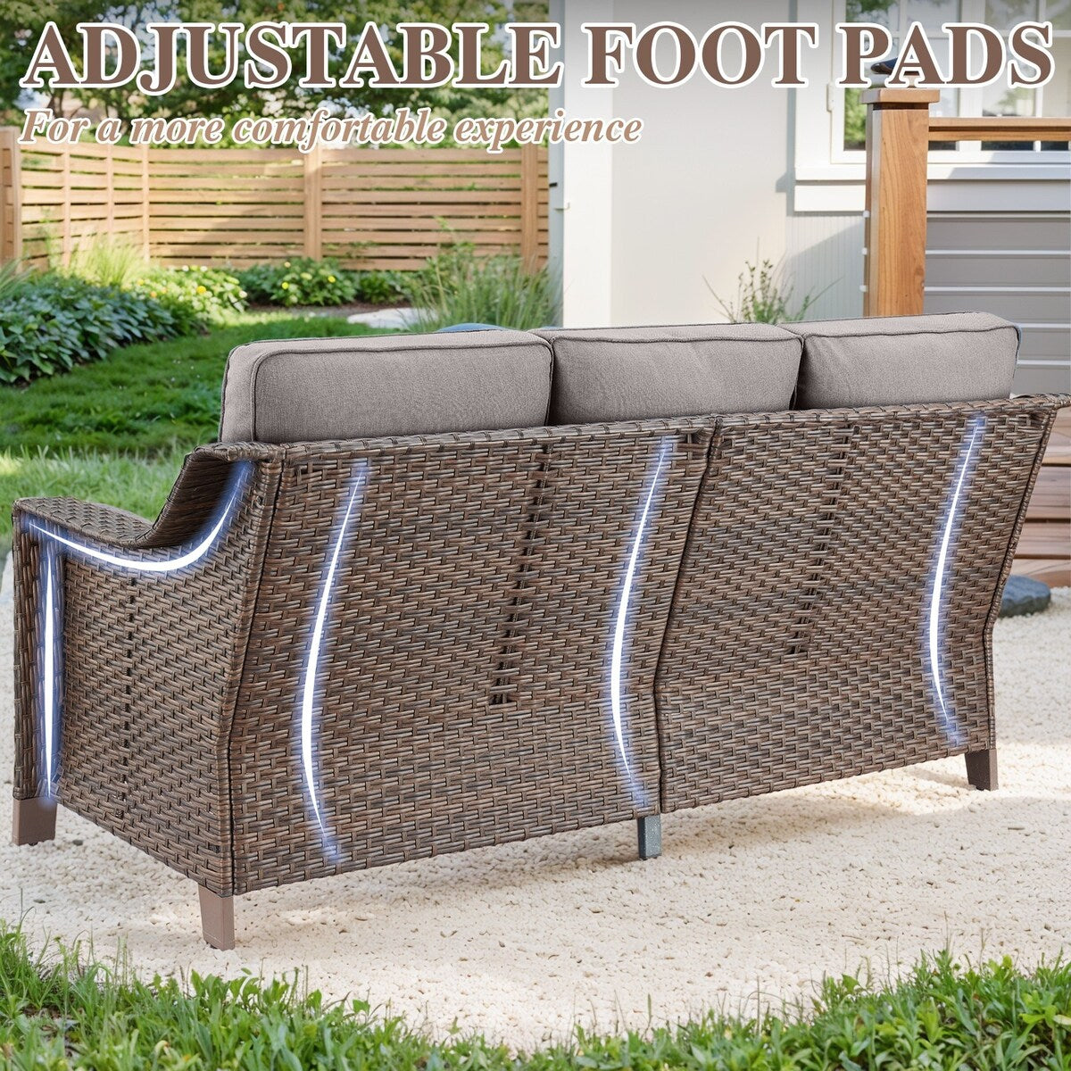 5 Piece Patio Glider Chair with Sofa Ottomans - Brown