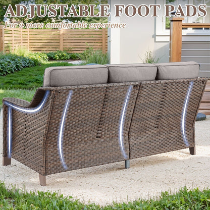 5 Piece Patio Glider Chair with Sofa Ottomans - Brown