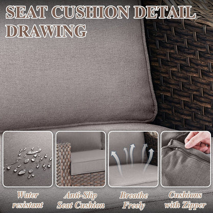 5 Piece Patio Glider Chair with Sofa Ottomans - Brown