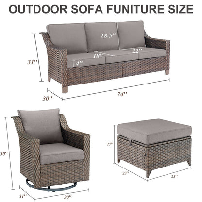 5 Piece Patio Glider Chair with Sofa Ottomans - Brown