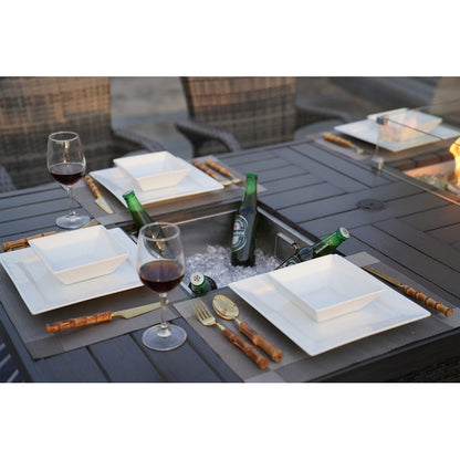 5-Piece Patio Wicker Conversation Sofa with Firepit Table and Storage Box