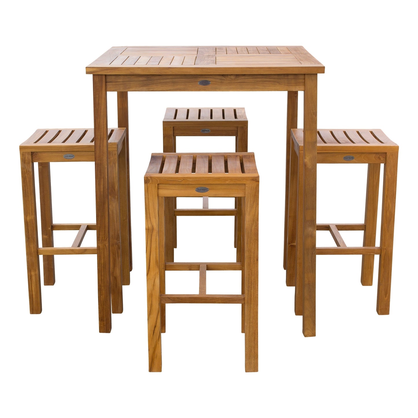 Chic Teak 5 Piece Teak Wood Havana Patio Bistro Bar Set with 35 Square Table & 4 Barstools