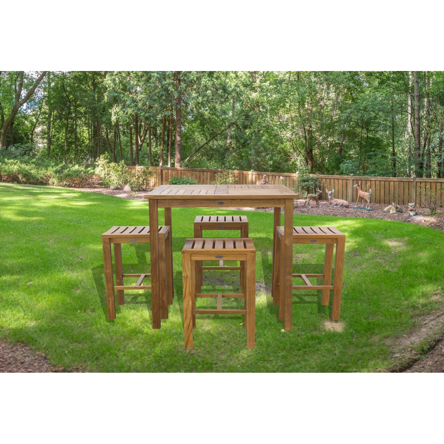 Chic Teak 5 Piece Teak Wood Havana Patio Bistro Bar Set with 35 Square Table & 4 Barstools