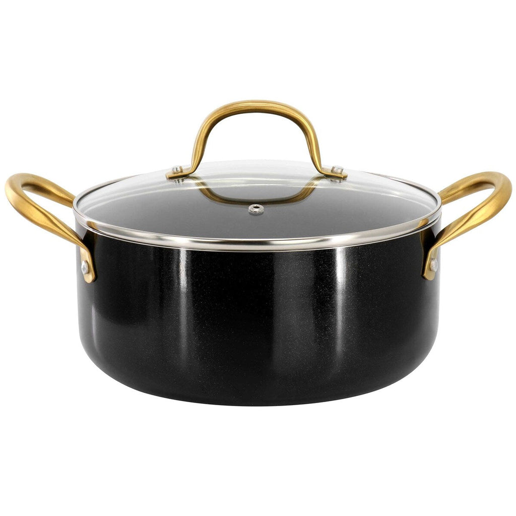 5 Quart Nonstick Aluminum Dutch Oven with Lid in Black and Gold