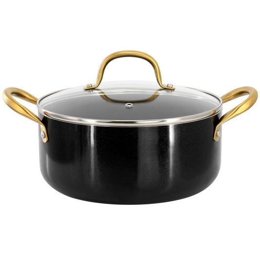 5 Quart Nonstick Aluminum Dutch Oven with Lid in Black and Gold