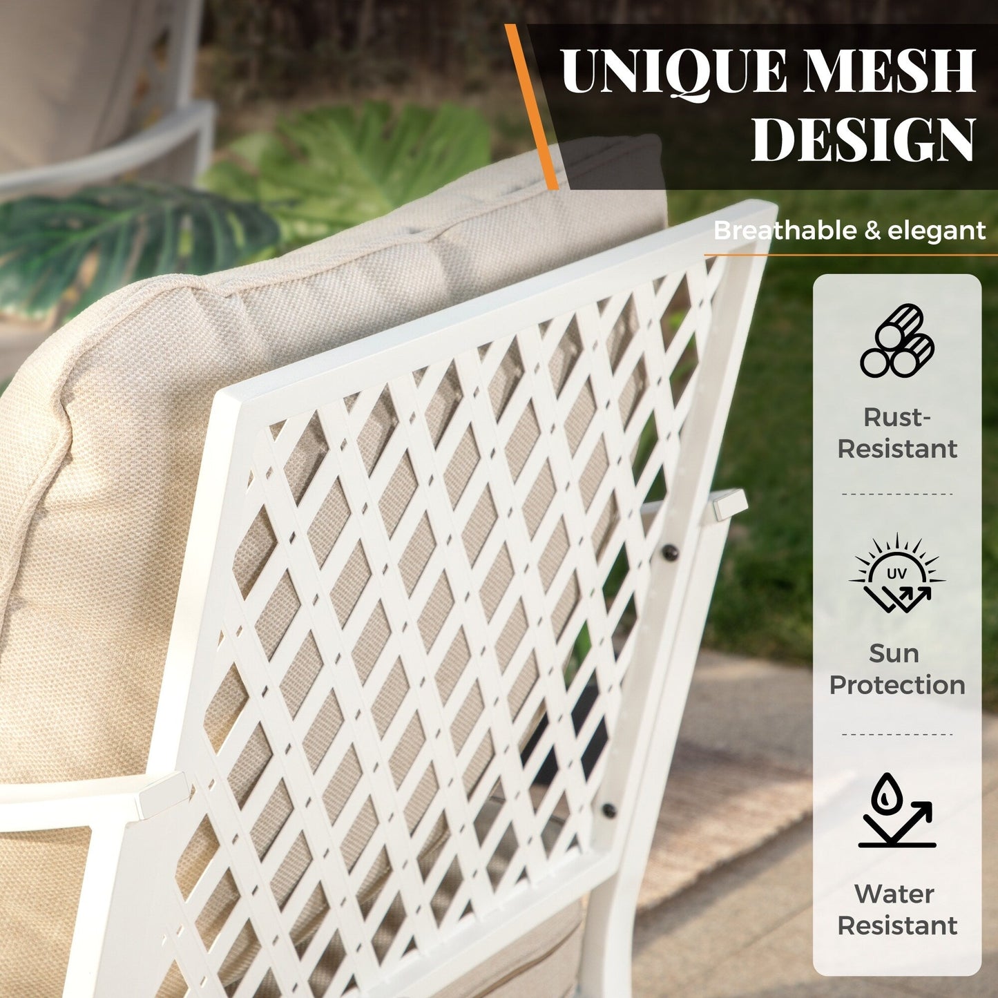 MAISON ARTS 5-Seat Patio Furniture Set, 2 x Cushioned Metal Chair, 1 x 3-Seat Sofa with Marbling Coffee Table