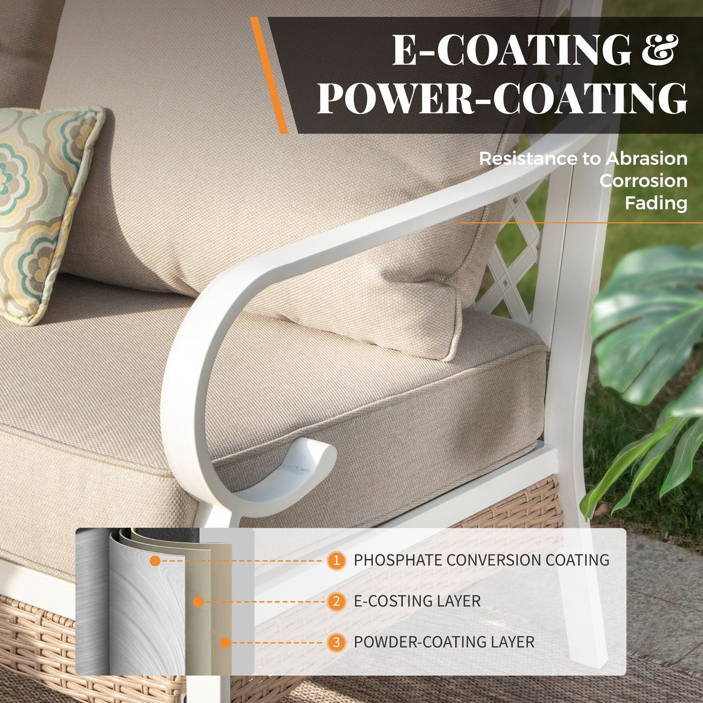 MAISON ARTS 5-Seat Patio Furniture Set, 2 x Cushioned Metal Chair, 1 x 3-Seat Sofa with Marbling Coffee Table