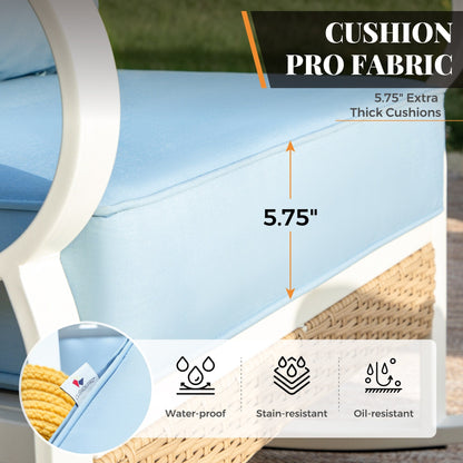 MAISON ARTS 5-Seat Patio Furniture Set, 2 x Cushioned Metal Chair, 1 x 3-Seat Sofa with Marbling Coffee Table