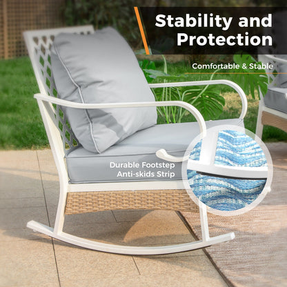 MAISON ARTS 5-Seat Patio Furniture Set, 2 x Cushioned Metal Chair, 1 x 3-Seat Sofa with Marbling Coffee Table