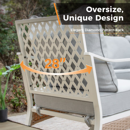MAISON ARTS 5-Seat Patio Furniture Set, 2 x Cushioned Metal Chair, 1 x 3-Seat Sofa with Marbling Coffee Table