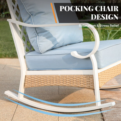 MAISON ARTS 5-Seat Patio Furniture Set, 2 x Cushioned Metal Chair, 1 x 3-Seat Sofa with Marbling Coffee Table