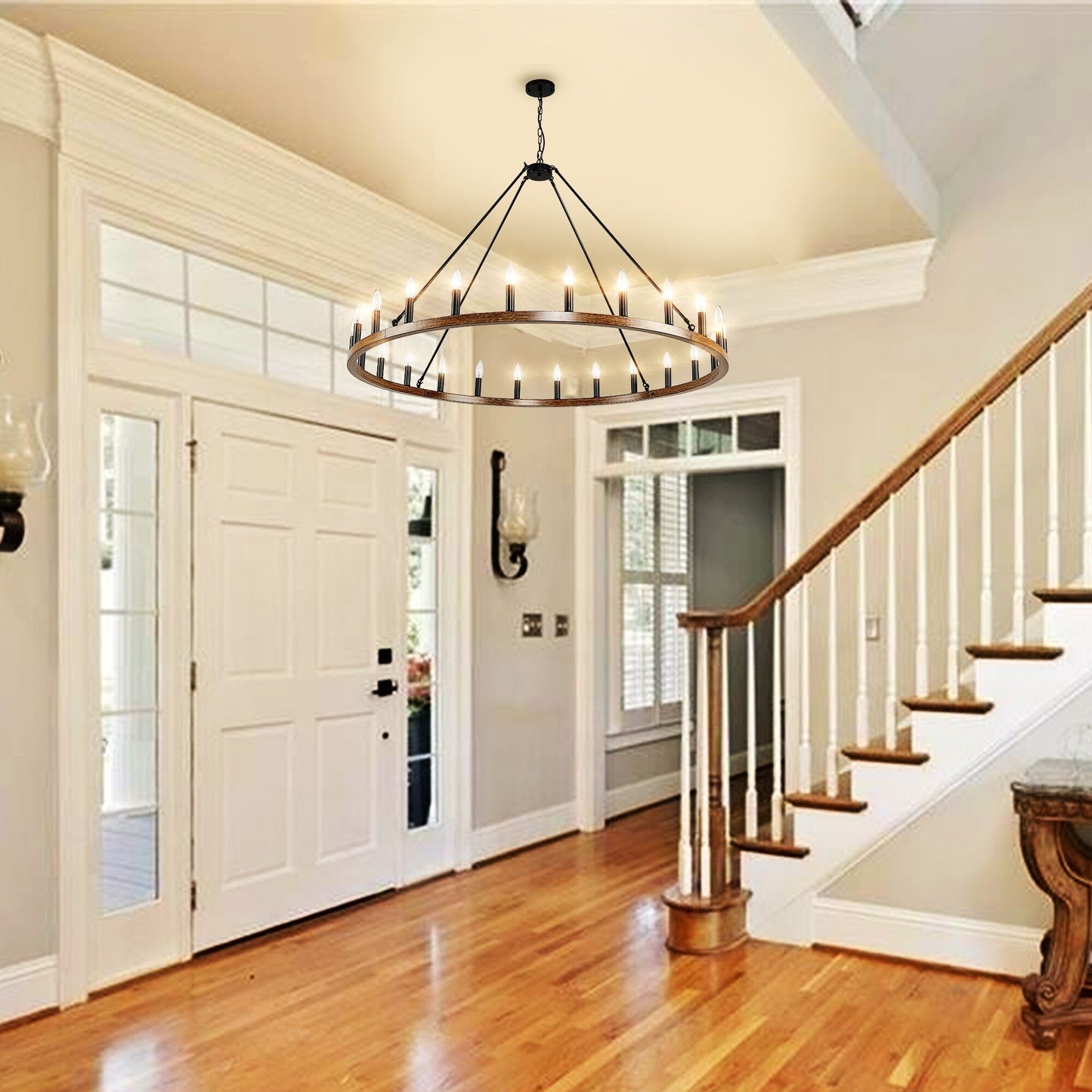 54-inch Round Wagon Wheel 24-light Chandelier