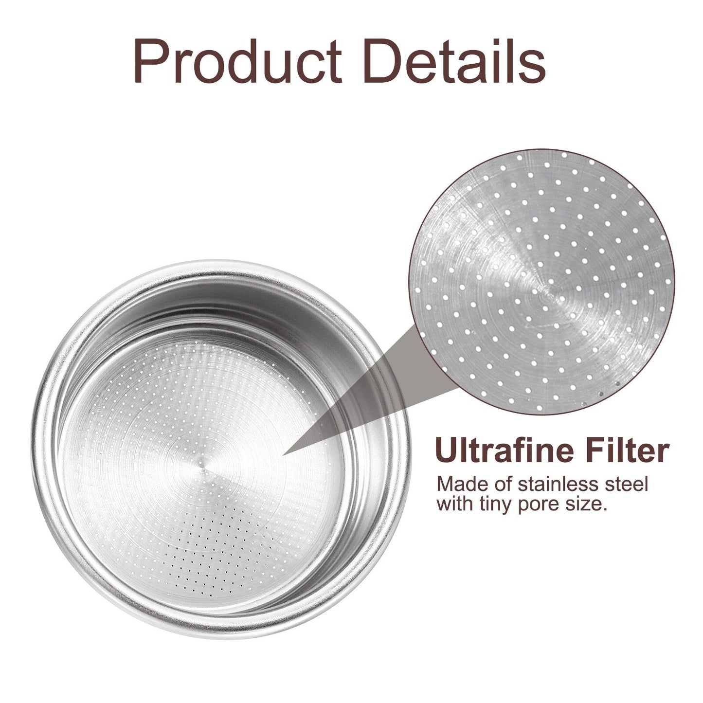 54mm Coffee Filter Basket, 2-Cup Stainless Steel Espresso Coffee Machine Bowl - Silver