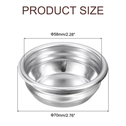 58mm Coffee Filter Basket, 2-Cup Stainless Steel Espresso Coffee Machine Bowl - Silver