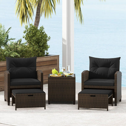 5PCS Patio Furniture Set w/ Ottoman Wicker Conversation Set w/Cushions
