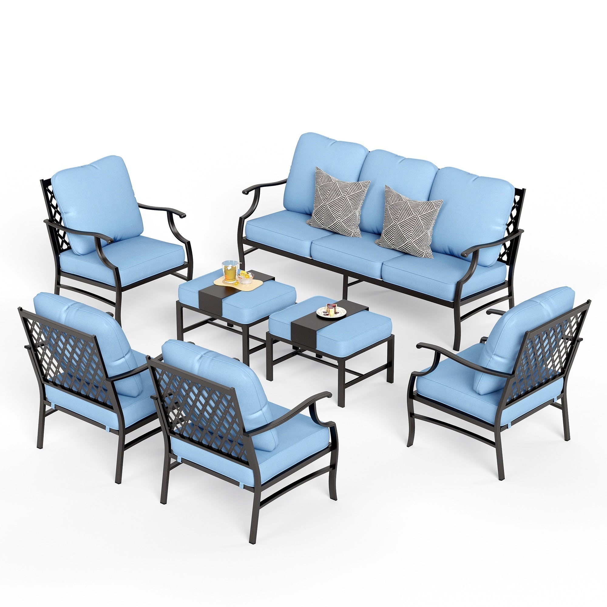MAISON ARTS 6/7-Piece Patio Conversation Sets, Sofa Set with 2/4 x Single Chairs, 1 x 3-seater Sofa and Coffee Table/Ottomans