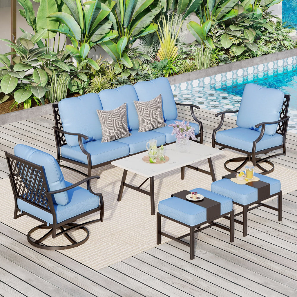 MAISON ARTS 6/7-Piece Patio Conversation Sets, Sofa Set with 2/4 x Single Chairs, 1 x 3-seater Sofa and Coffee Table/Ottomans