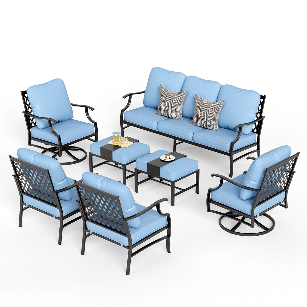 MAISON ARTS 6/7-Piece Patio Conversation Sets, Sofa Set with 2/4 x Single Chairs, 1 x 3-seater Sofa and Coffee Table/Ottomans