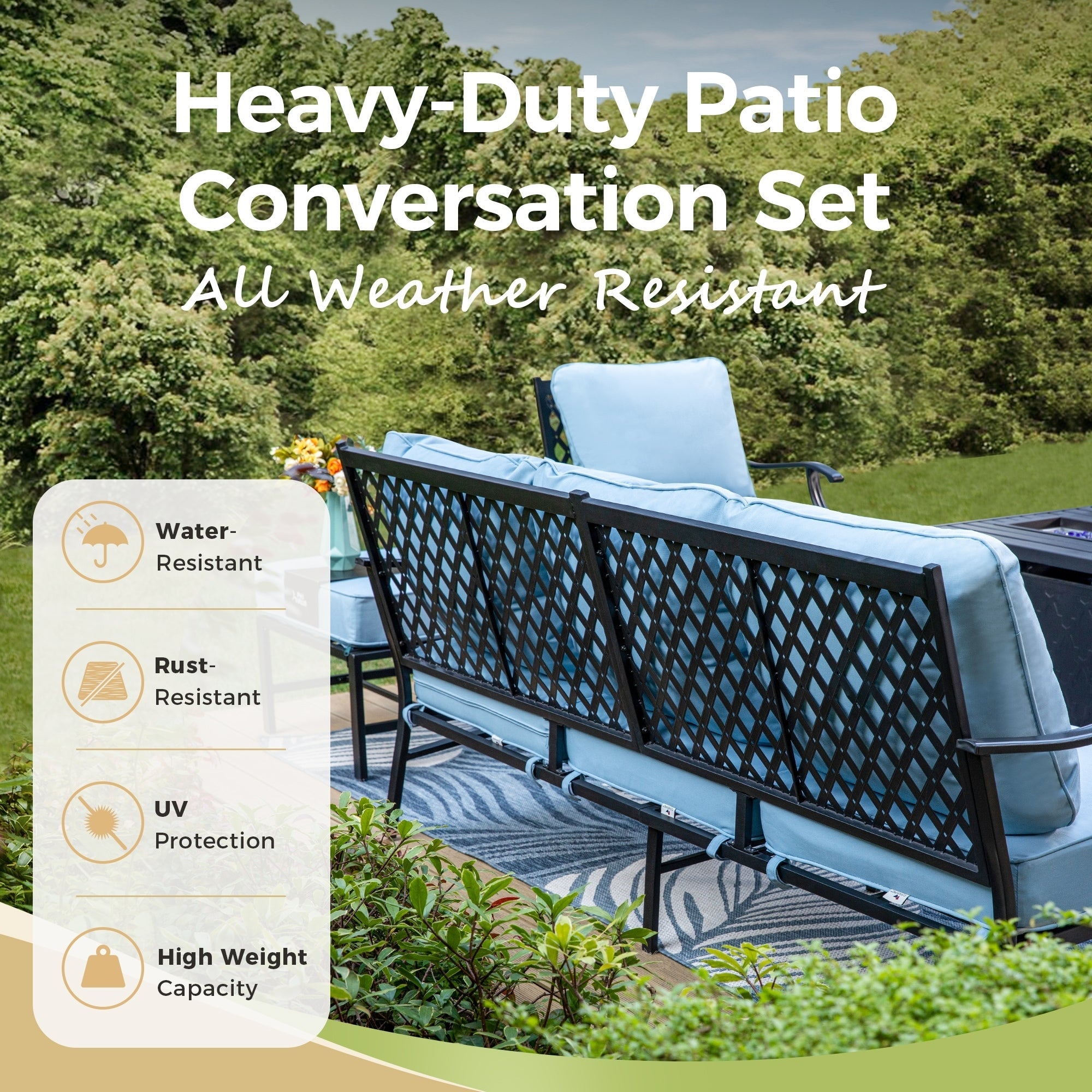 MAISON ARTS 6/7-Piece Patio Conversation Sets, Sofa Set with 2/4 x Single Chairs, 1 x 3-seater Sofa and Coffee Table/Ottomans