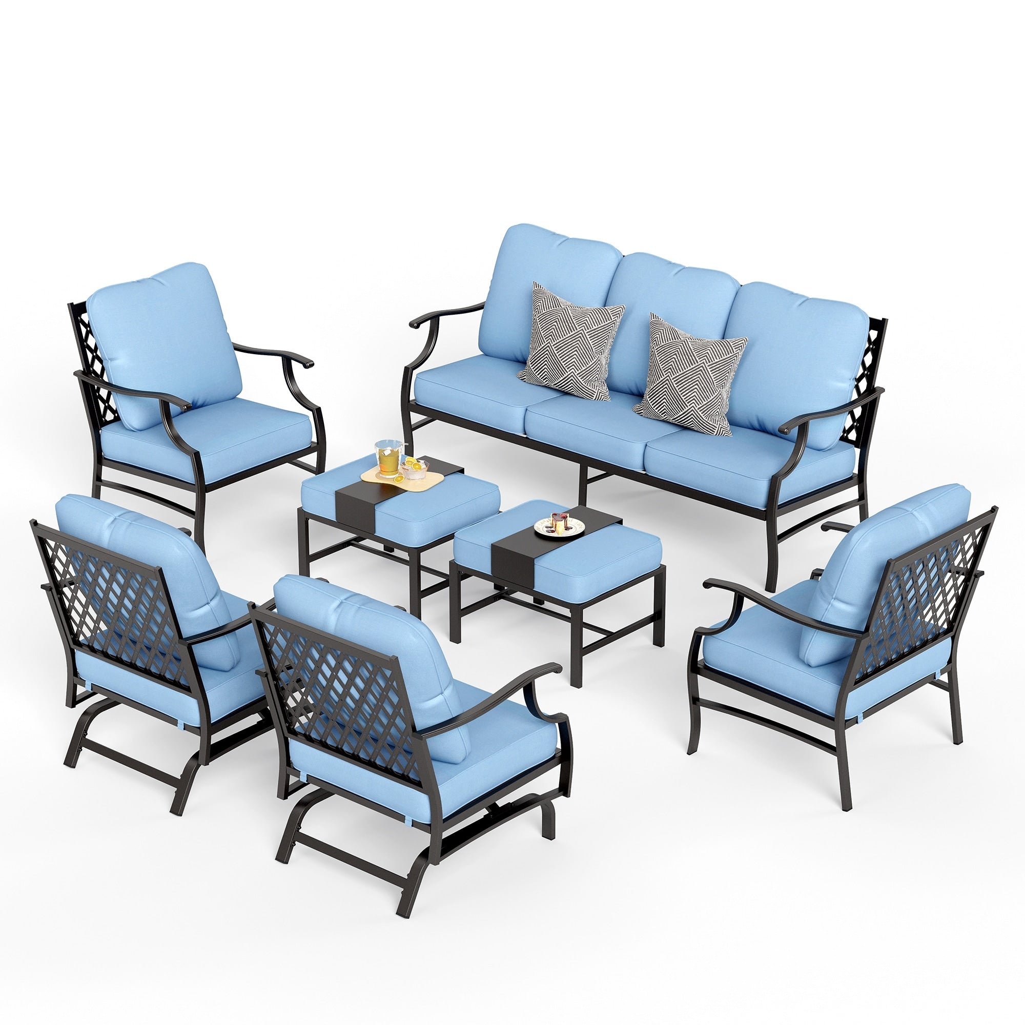MAISON ARTS 6/7-Piece Patio Conversation Sets, Sofa Set with 2/4 x Single Chairs, 1 x 3-seater Sofa and Coffee Table/Ottomans