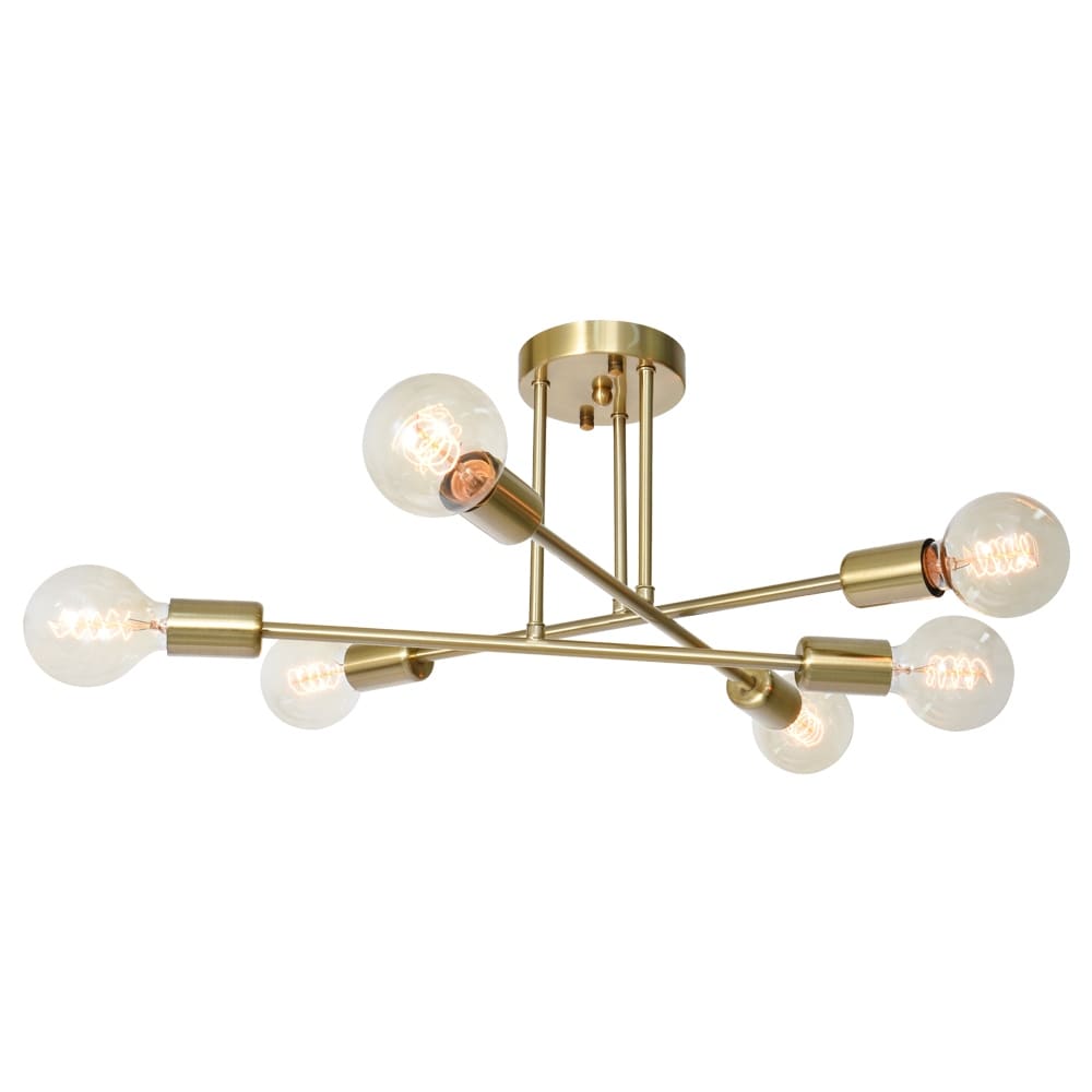 6-Light Modern Industrial Linear Sputnik Branch Semi-Flush Mount Light Ceiling Light