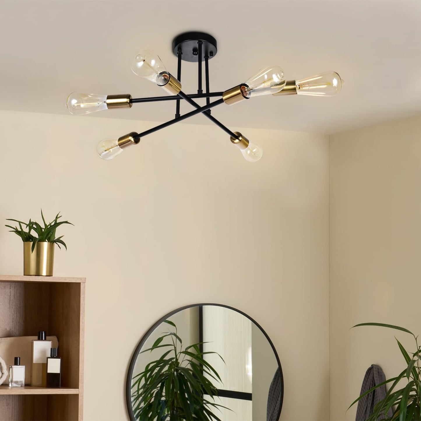 6-Light Modern Industrial Linear Sputnik Branch Semi-Flush Mount Light Ceiling Light