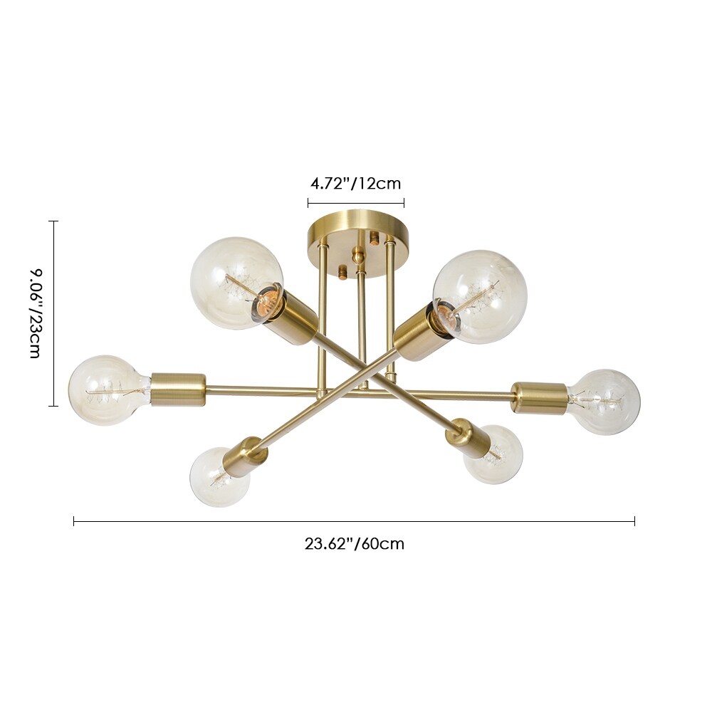 6-Light Modern Industrial Linear Sputnik Branch Semi-Flush Mount Light Ceiling Light