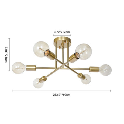 6-Light Modern Industrial Linear Sputnik Branch Semi-Flush Mount Light Ceiling Light