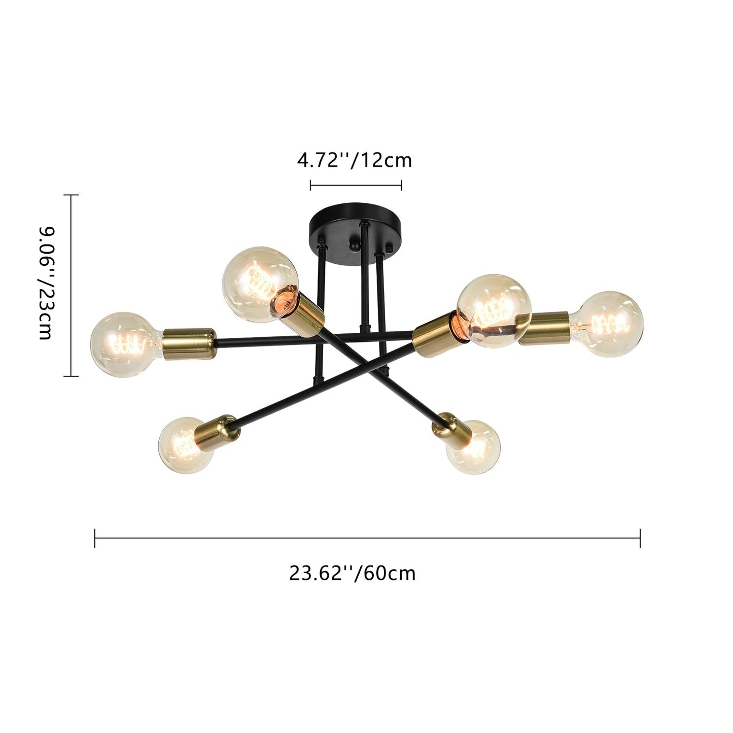 6-Light Modern Industrial Linear Sputnik Branch Semi-Flush Mount Light Ceiling Light
