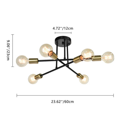 6-Light Modern Industrial Linear Sputnik Branch Semi-Flush Mount Light Ceiling Light