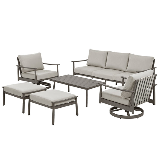 6-Person Aluminum Patio Conversation Set with 2 Swivel Chairs, 3-Seat Outdoor Couch and Coffee Table