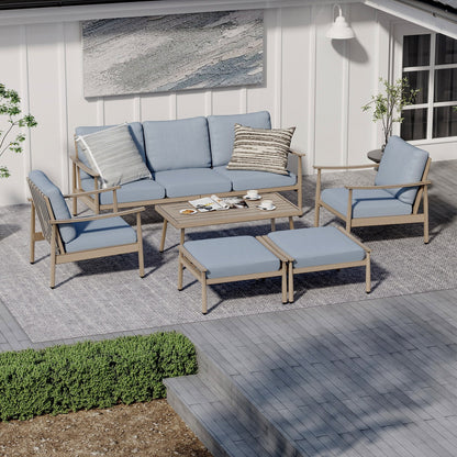 6-Piece Aluminum Patio Conversation Set, 3-Seat Outdoor Couch with Ottomans and Coffee Table
