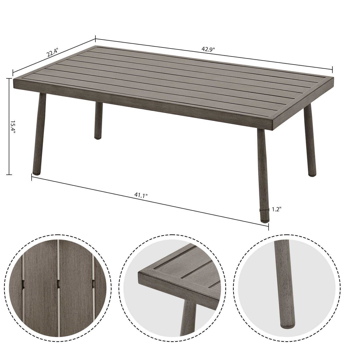6-Piece Aluminum Patio Conversation Set, 3-Seat Outdoor Couch with Ottomans and Coffee Table