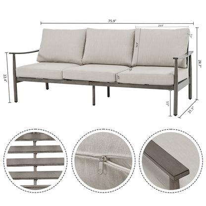 6-Piece Aluminum Patio Conversation Set, 3-Seat Outdoor Couch with Ottomans and Coffee Table