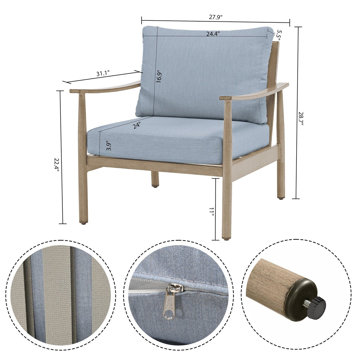 6-Piece Aluminum Patio Conversation Set, 3-Seat Outdoor Couch with Ottomans and Coffee Table