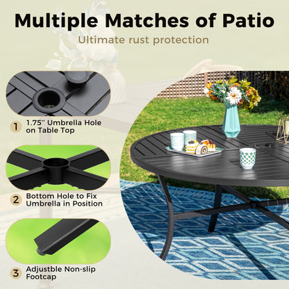 MAISON?ARTS 6-Piece Metal Patio Outdoor Dining Set with Beige Cushions with 4 Swivel Dining Chairs and Beige Umbrella