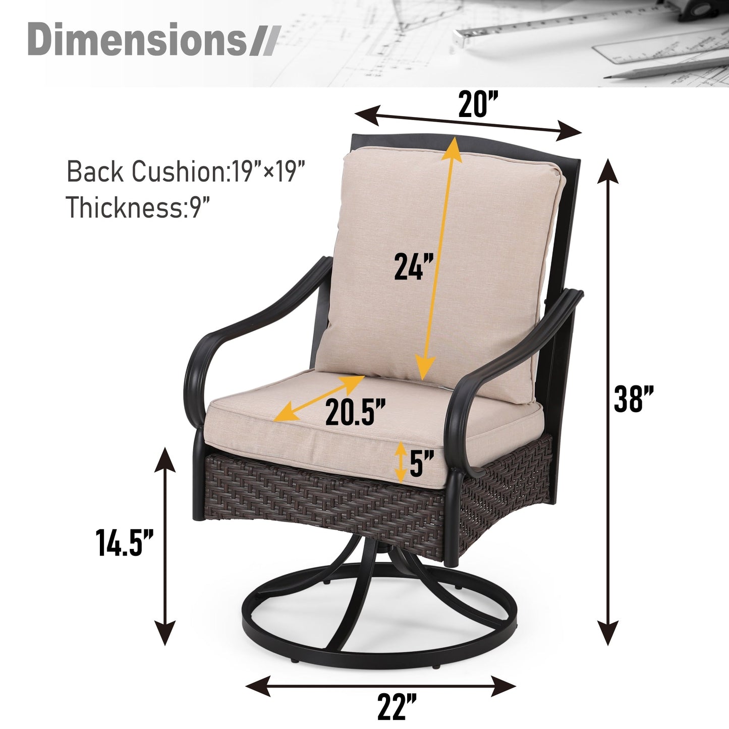MAISON?ARTS 6-Piece Metal Patio Outdoor Dining Set with Beige Cushions with 4 Swivel Dining Chairs and Beige Umbrella