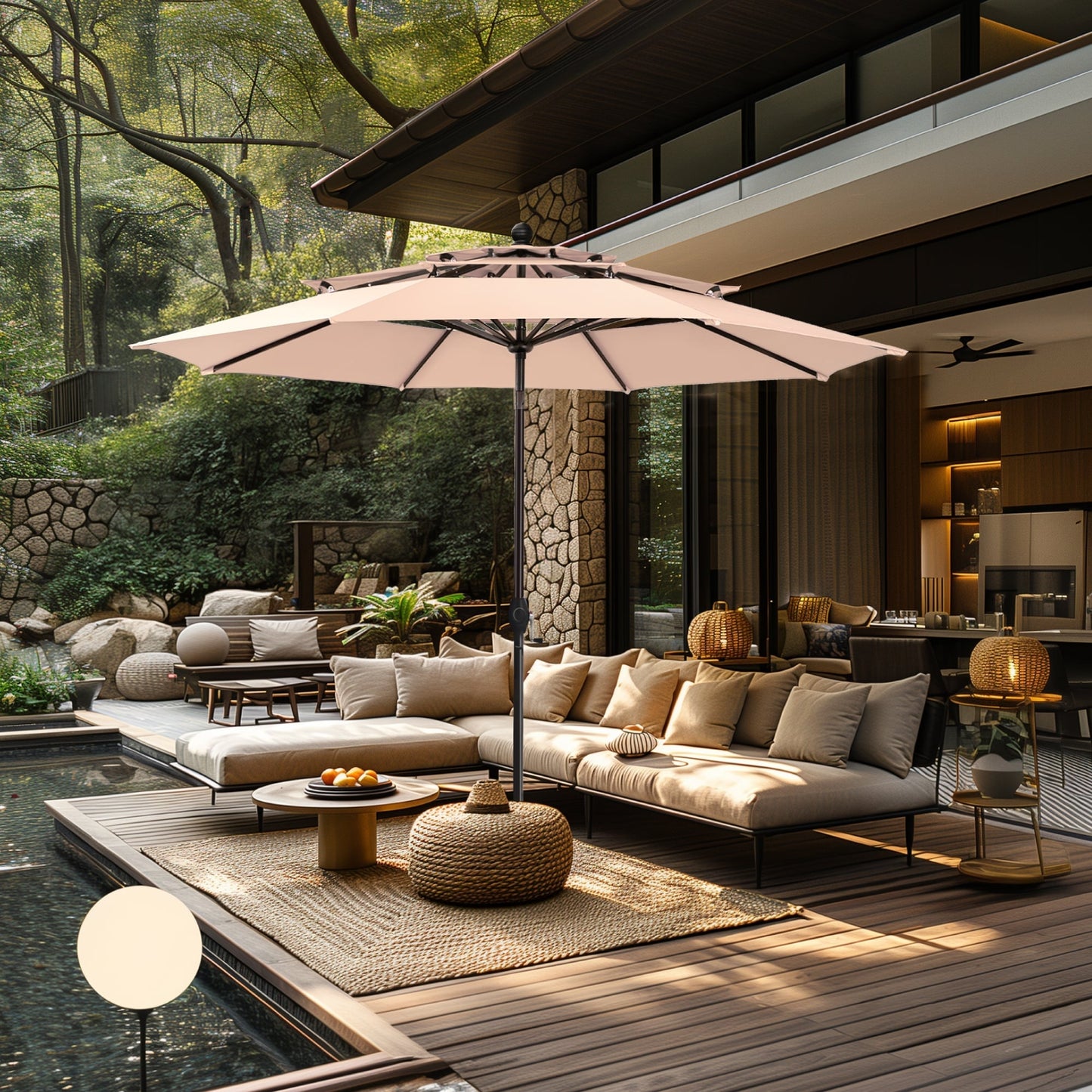 MAISON?ARTS 6-Piece Metal Patio Outdoor Dining Set with Beige Cushions with 4 Swivel Dining Chairs and Beige Umbrella