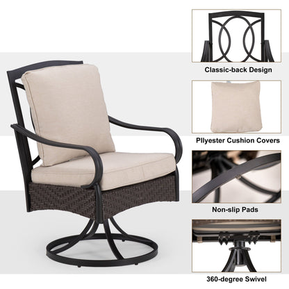 MAISON?ARTS 6-Piece Metal Patio Outdoor Dining Set with Beige Cushions with 4 Swivel Dining Chairs and Beige Umbrella