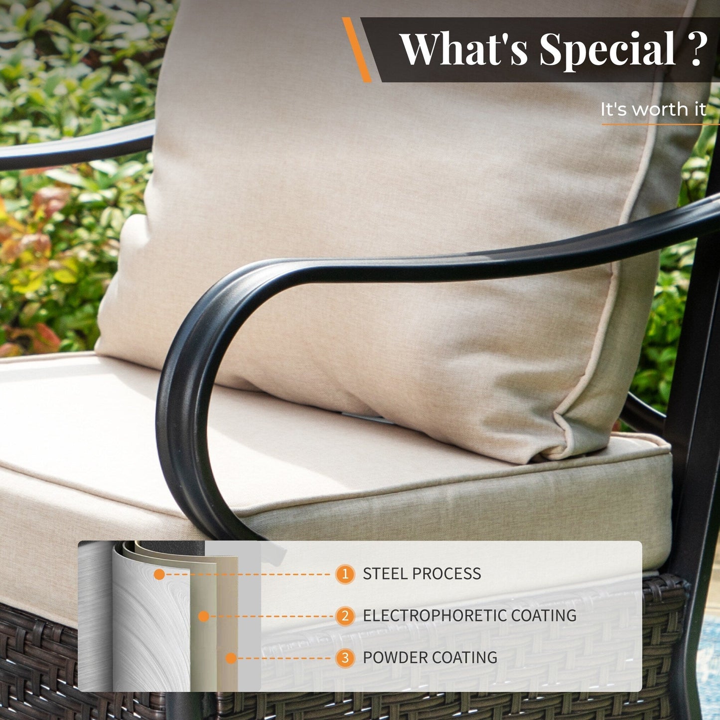 MAISON?ARTS 6-Piece Metal Patio Outdoor Dining Set with Beige Cushions with 4 Swivel Dining Chairs and Beige Umbrella