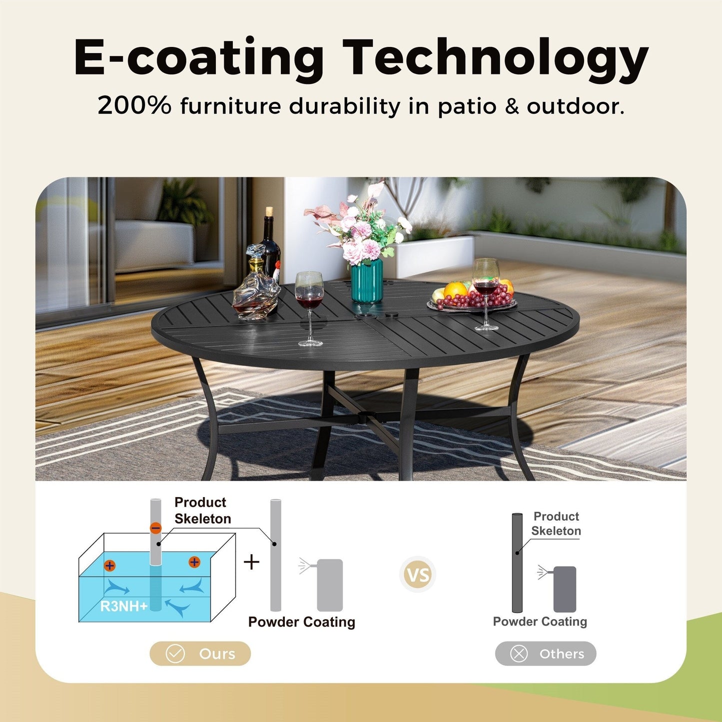 MAISON?ARTS 6-Piece Metal Patio Outdoor Dining Set with Beige Cushions with 4 Swivel Dining Chairs and Beige Umbrella