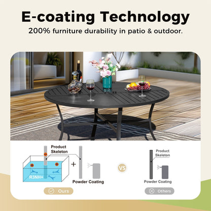 MAISON?ARTS 6-Piece Metal Patio Outdoor Dining Set with Beige Cushions with 4 Swivel Dining Chairs and Beige Umbrella