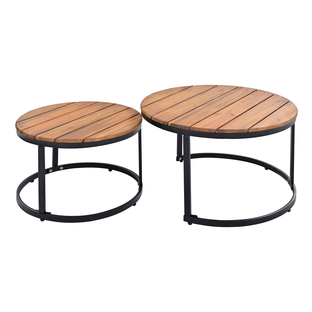 6-Piece Outdoor Sectional Sofa Set with Round Nesting Coffee Tables and Seating Sofa with Cushions