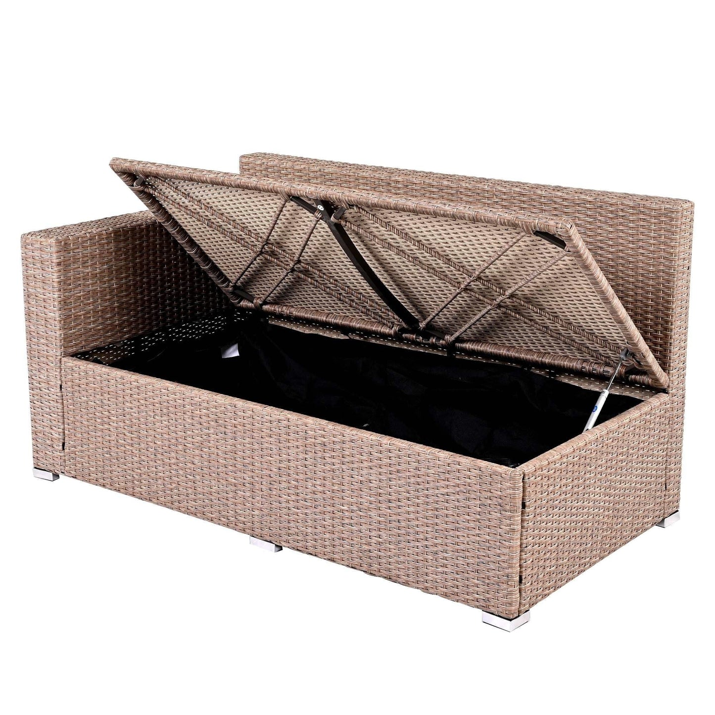 6-Piece PE Rattan Patio Sofa Set with Storage & Adjustable Seats